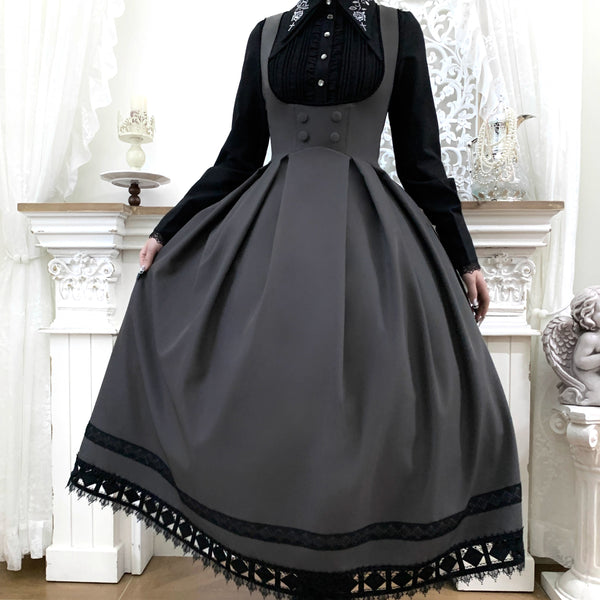 西洋令嬢の編み上げジャンパースカート - Dark Gray[2026年3月上旬-3月下旬発送予定]