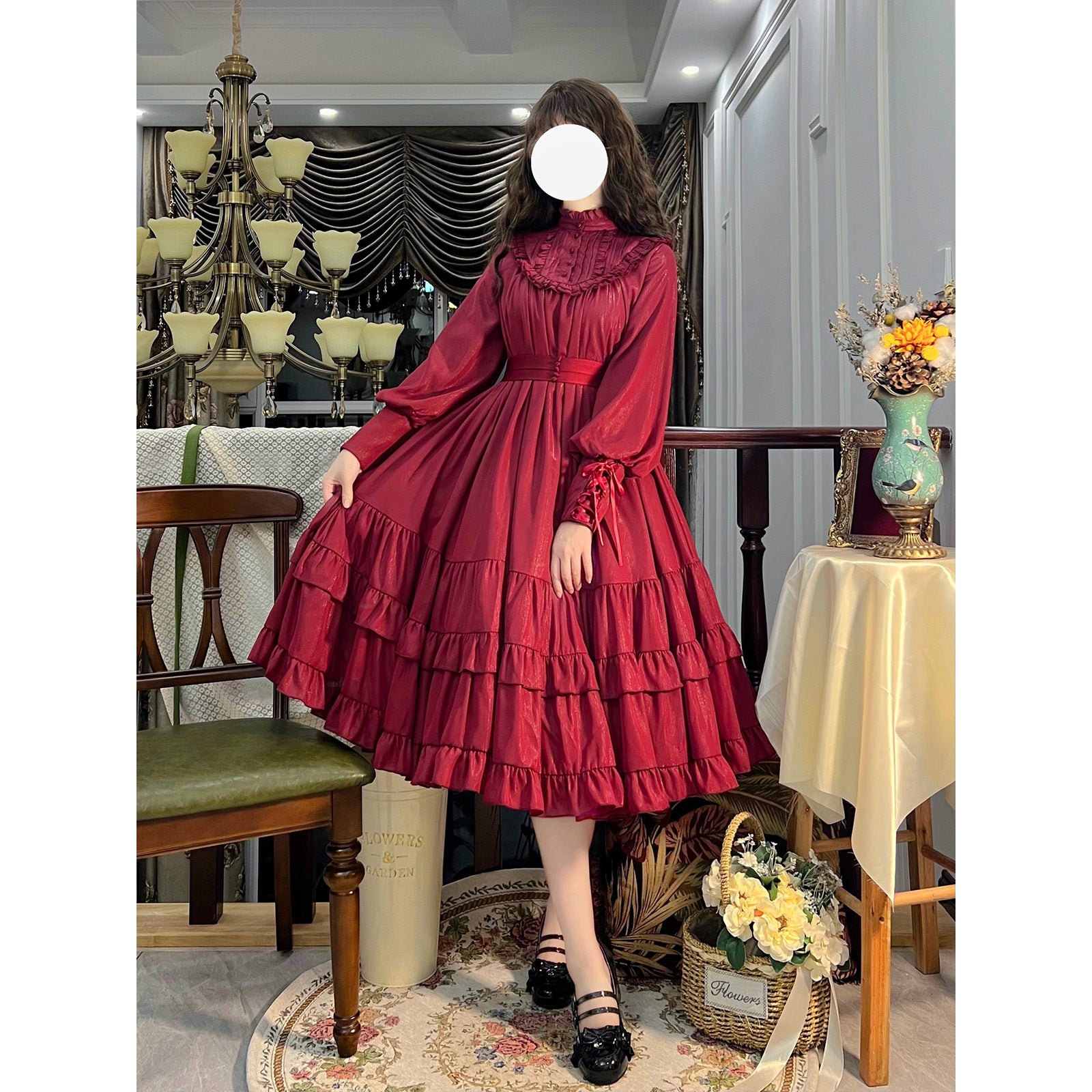 深紅のお嬢様のクラシカルワンピース[2025年9月下旬-10月下旬発送予定