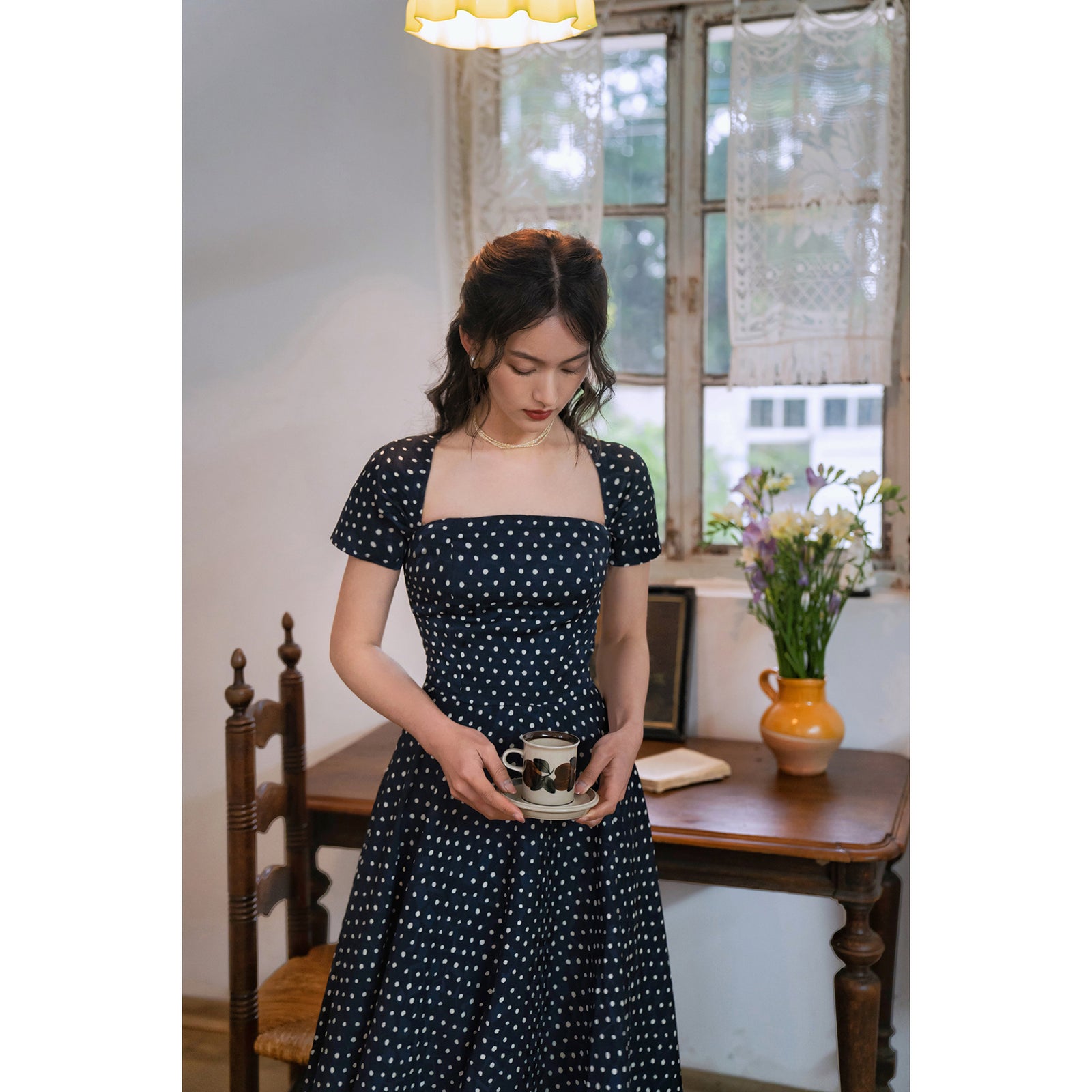 45R 水玉模様のウールワンピース 45R 水玉模様のウールワンピース 45R