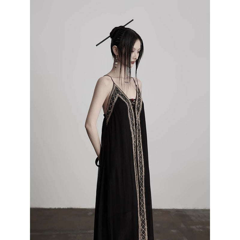 Geometric Embroidery Camisole Dress