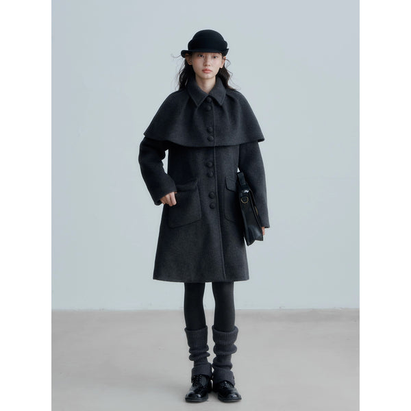 Charcoal  Gray Cape Wool Coat