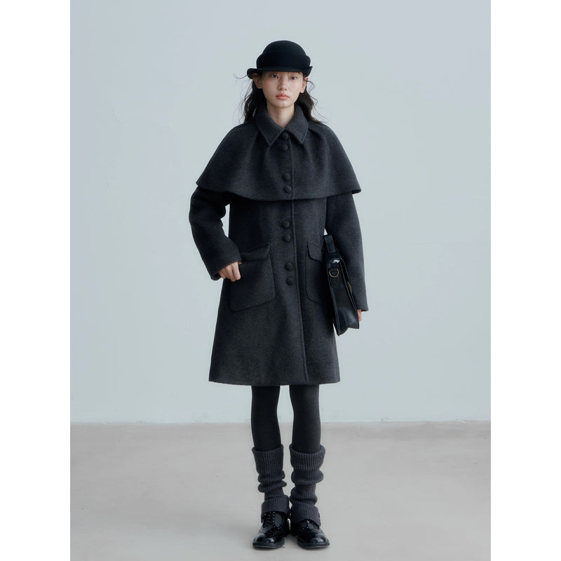 Charcoal  Gray Cape Wool Coat