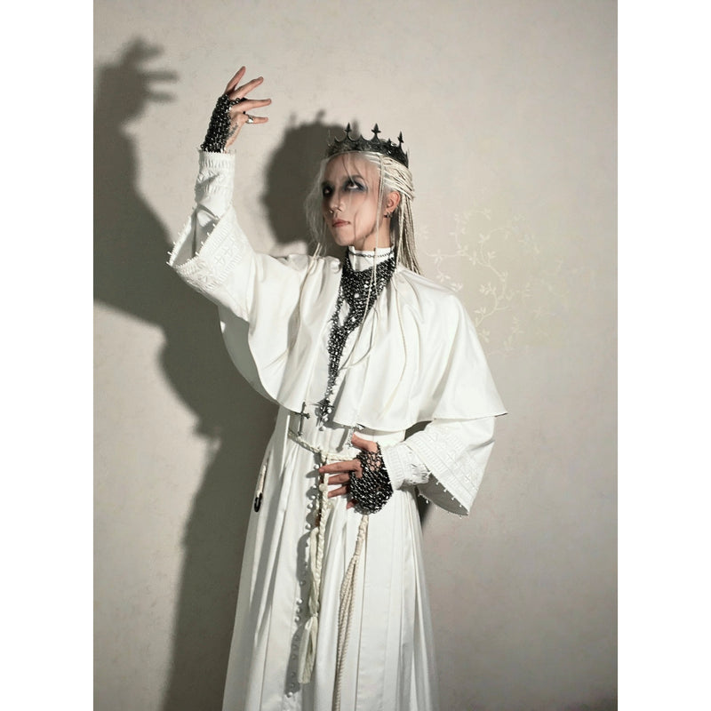 神父の十字架ゴシックロングワンピースとショールとストラ - White[2025年12月上旬-12月下旬発送予定]