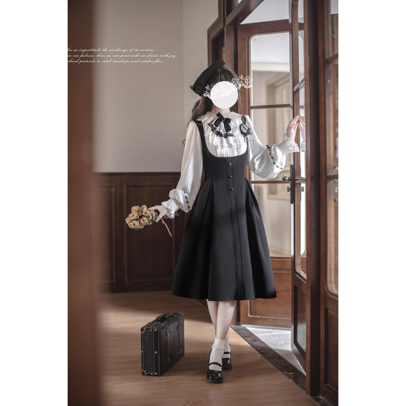 英国令嬢のクラシカルドッキングワンピースとケープ - Black