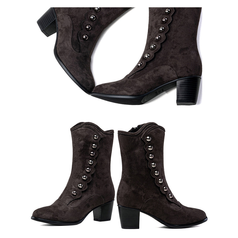 Victorian Round Toe Buttoned Short Boots - Dark Brown[2024年11月下旬-12月中旬発送予定]