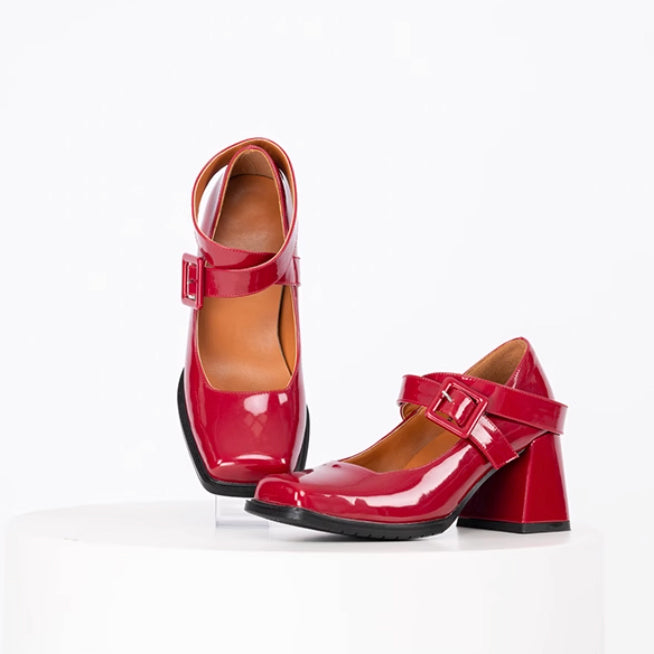 Cross Strap Square Toe Mary Jane Pumps[2025年6月中旬-7月中旬発送予定]