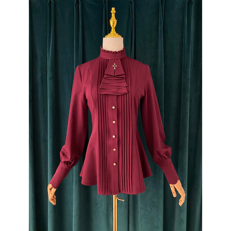 中世貴族の十字架プリーツブラウス - Wine Red[2025年9月上旬-9月下旬発送予定]