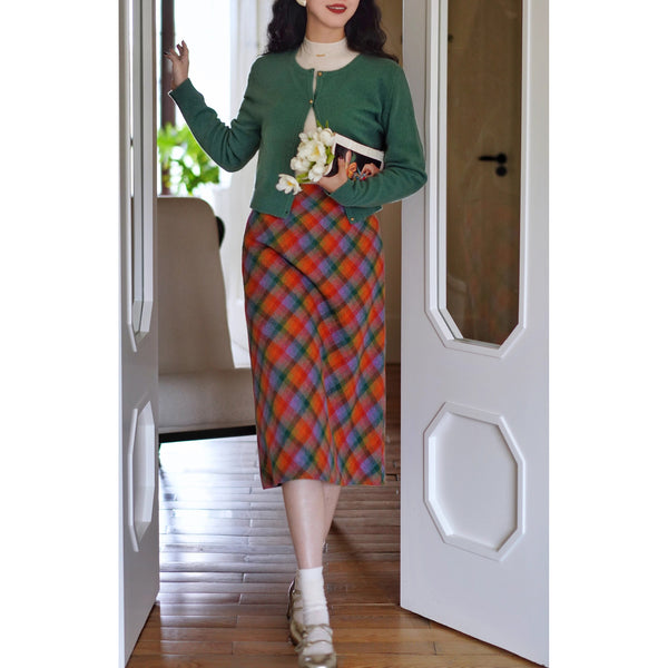 木漏れ日の格子柄ウールハーフスカート