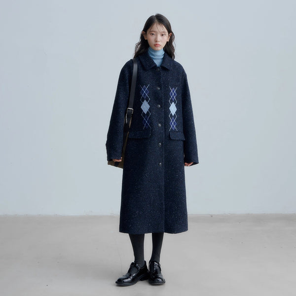 Dark Navy Argyle Wool Coat