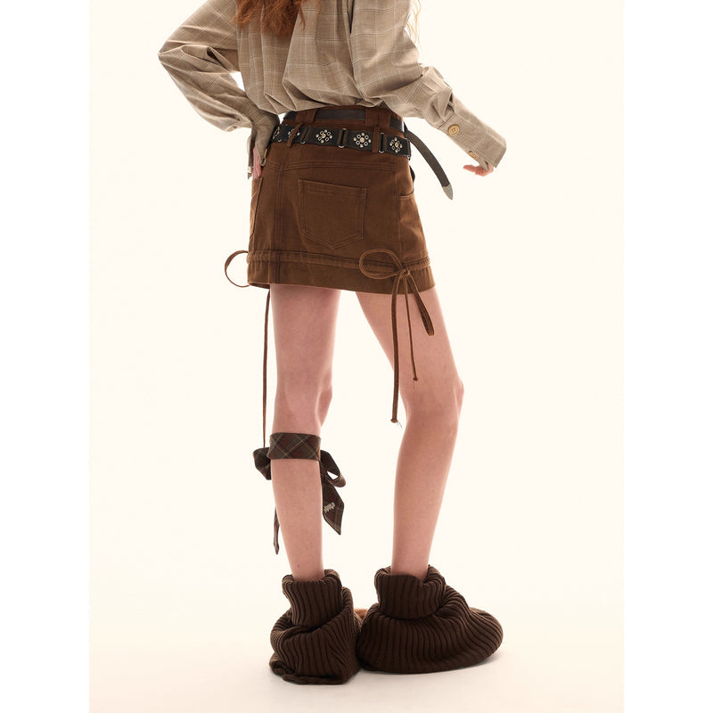 Double-waisted Denim Short Skirt