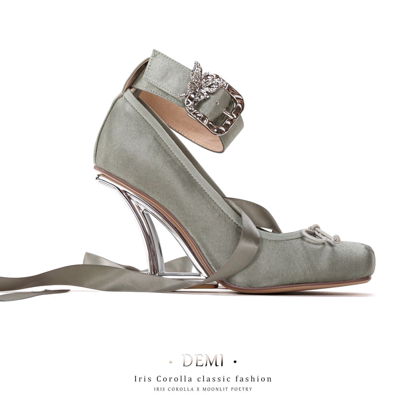 Demi Pointe High Heel Pumps (Double Ankle Strap) - Gray Green / Silver Heel[2025年11月中旬-12月上旬発送予定]
