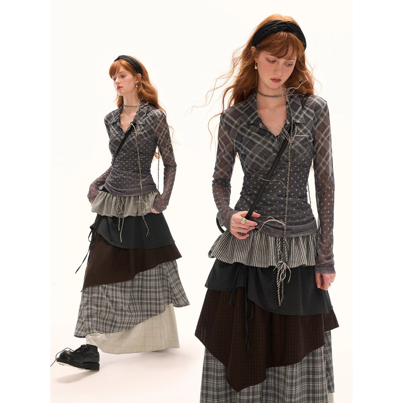 Star and Check Mesh Gradient Top