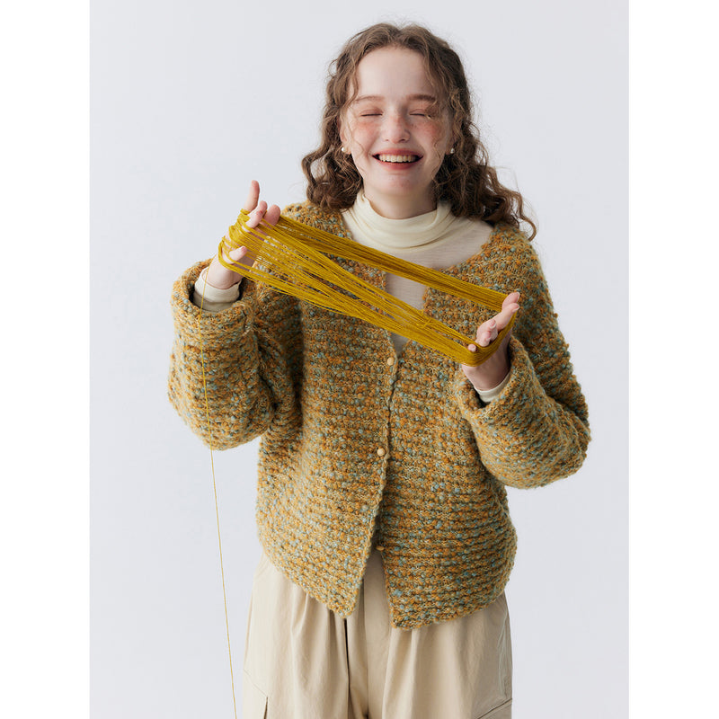 Gold Green Wool Knit Cardigan