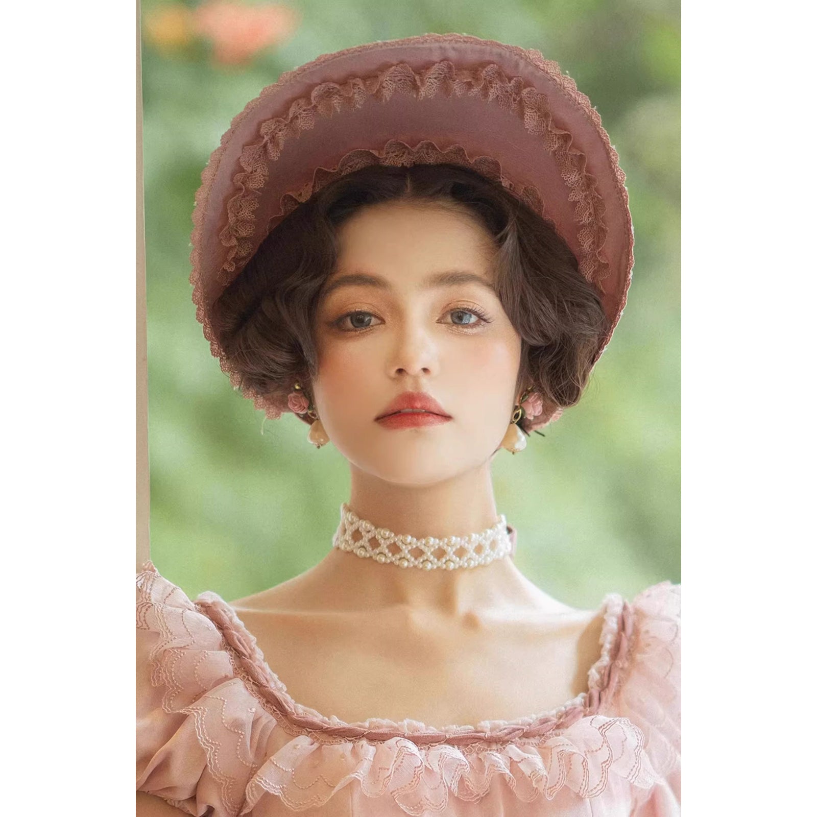 鴇色の王妃のボンネットと首飾り[2026年5月中旬-6月中旬発送予定