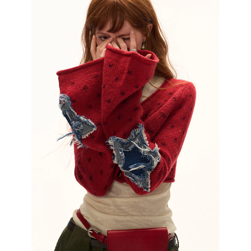 Star Appliqué Short Knit Cardigan