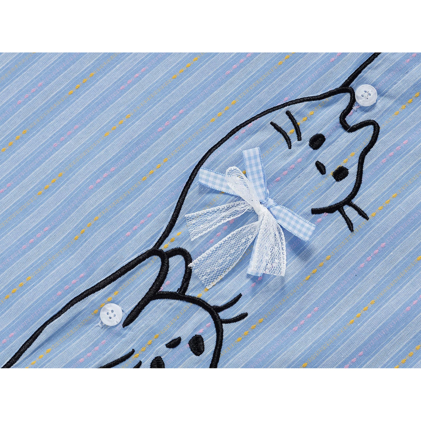 子猫の刺繍リボンシャツ - Salvia Blue – ManusMachina