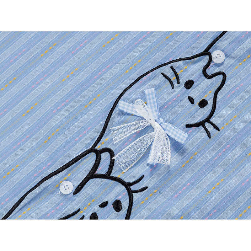 子猫の刺繍リボンシャツ - Salvia Blue – ManusMachina