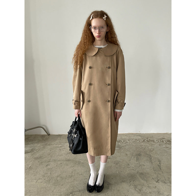 Khaki Doll Collar Detachable Hooded Trench Coat