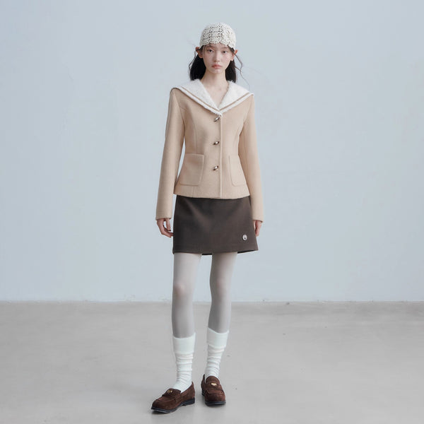 Sailor collar Beige Short Jacket