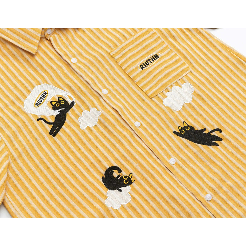 黒猫の刺繍ストライプシャツ – ManusMachina