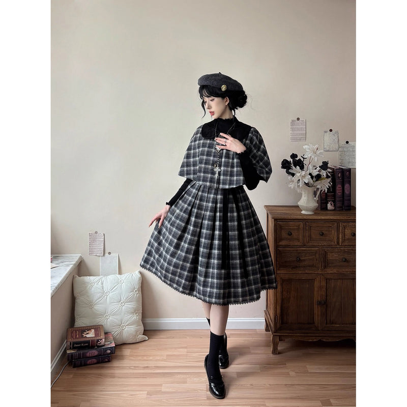 伯爵令嬢のジャンパースカートとケープ - Black Check[2026年2月上旬-3月下旬発送予定]