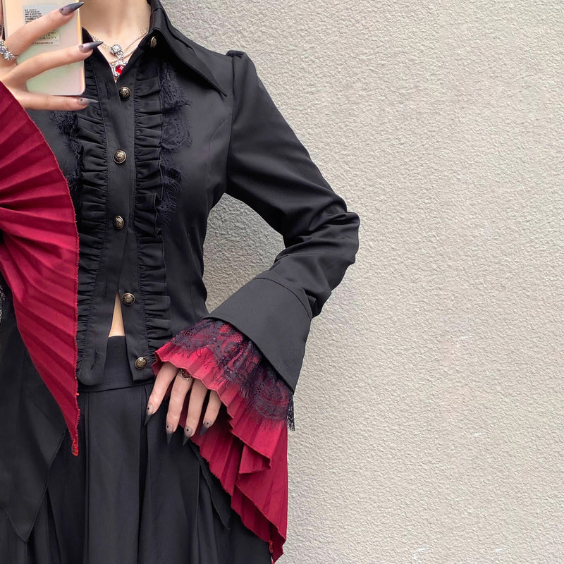 暗黒の貴族のゴシックブラウス - Black × Red[2025年10月中旬-11月中旬発送予定]