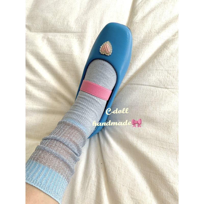 Heart Motif Blue Ballet Shoes