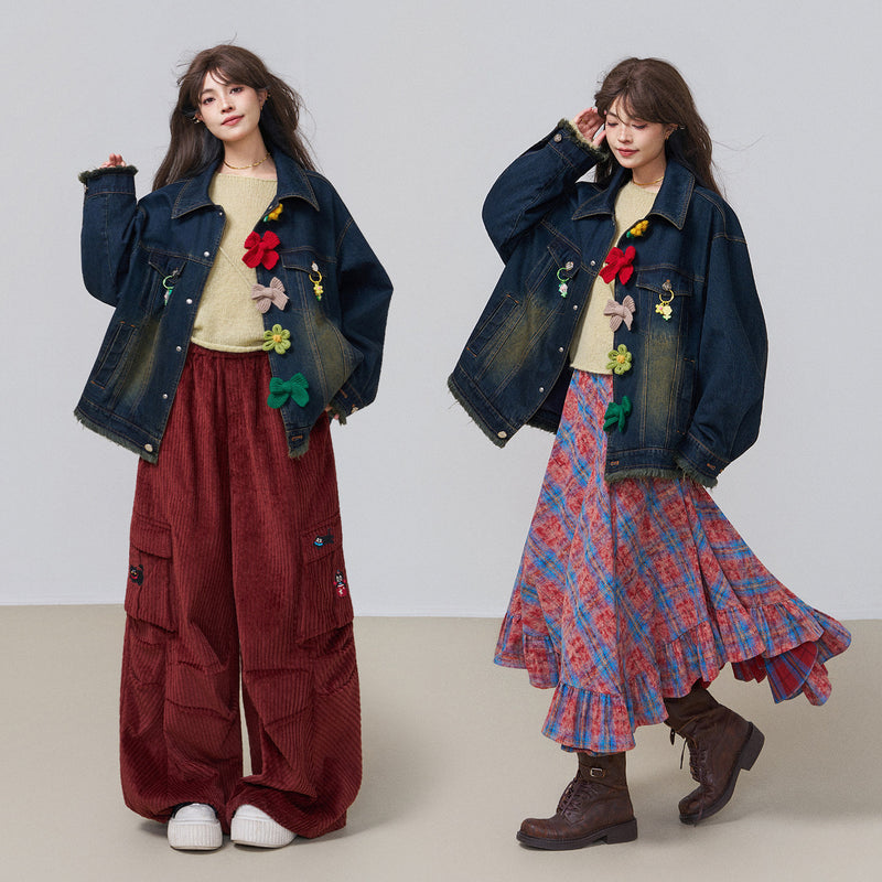 花とリボンを編んだデニムジャケット – ManusMachina