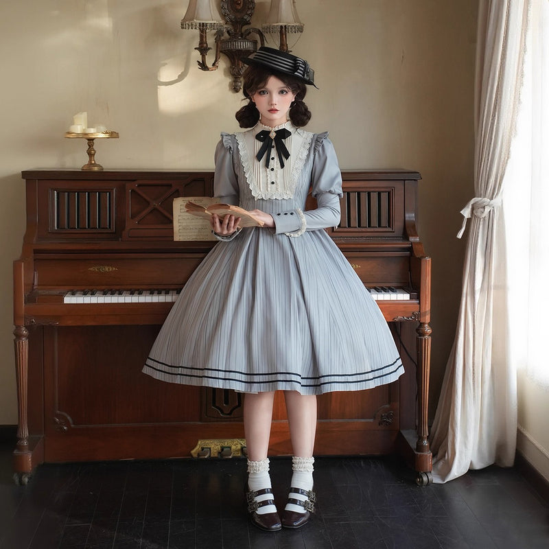 霧の都のお嬢様のクラシカルワンピース - Light Gray[2025年10月上旬-10月下旬発送予定]