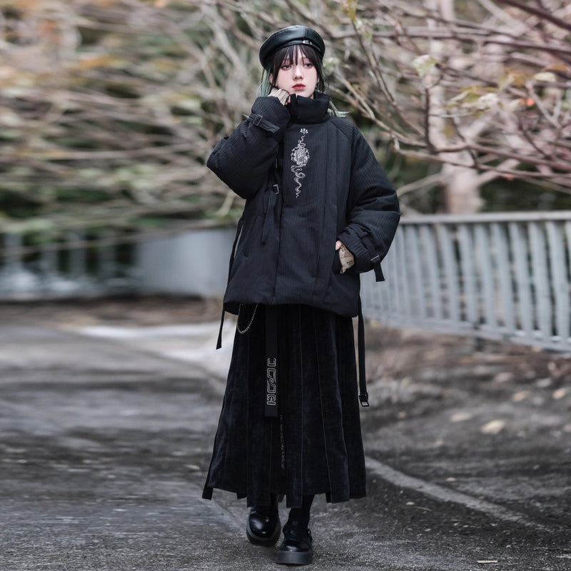 龍と牡丹の刺繍ダウンジャケット