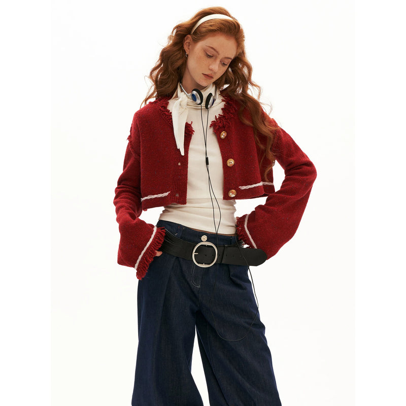 Fringe-Trim Cropped Knit Cardigan – ManusMachina