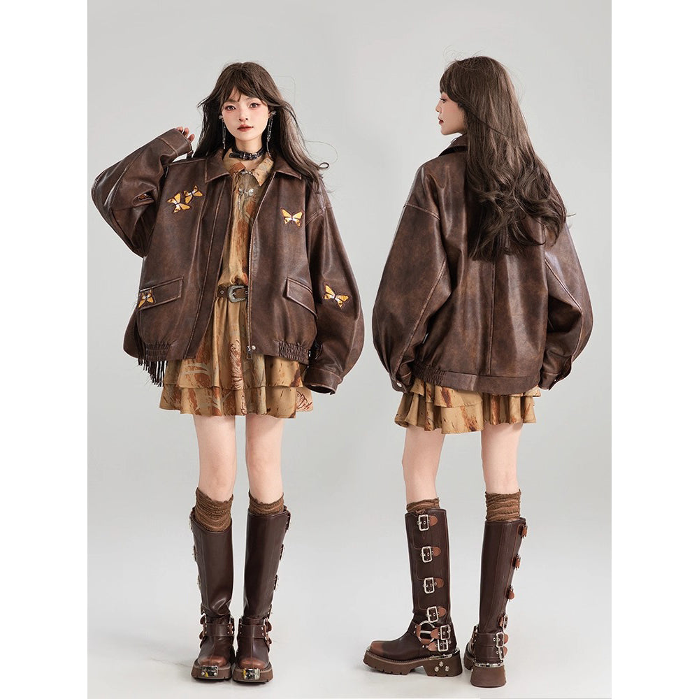 ちゃま様  ANAYI 超美品！レザージャケット 蝶々の刺繍レザージャケット – ManusMachina