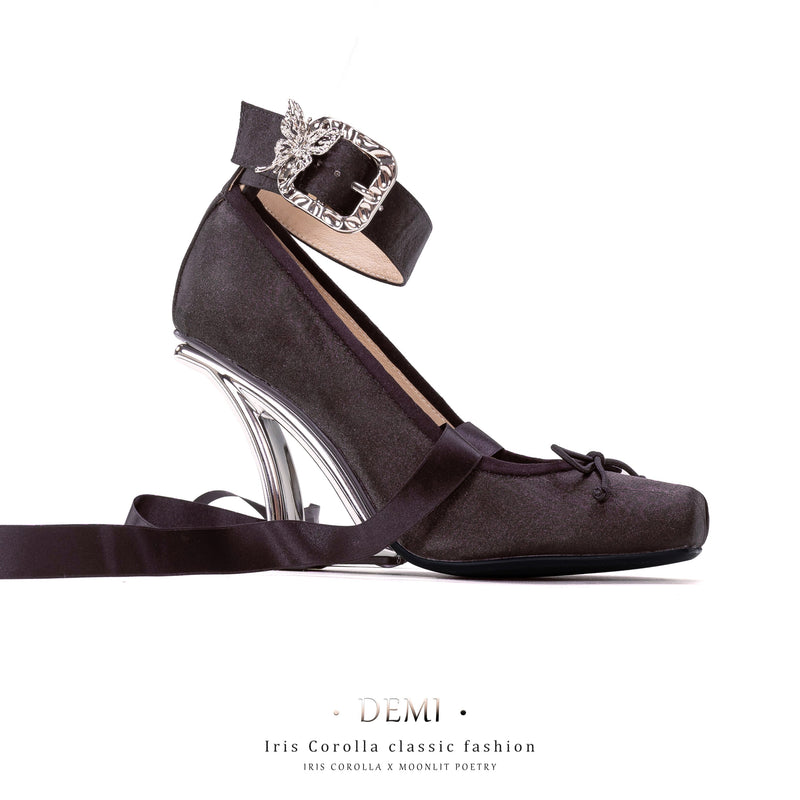 Demi Pointe High Heel Pumps (Double Ankle Strap) - Dark Purple / Silver Heel[2025年11月中旬-12月上旬発送予定]