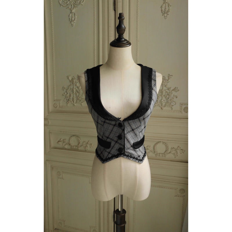 薄墨の格子柄ベスト[2026年3月下旬-4月下旬発送予定]