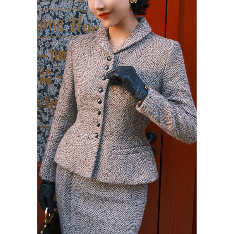 銀幕の貴婦人のツイードジャケットとペンシルスカート - Dark Gray