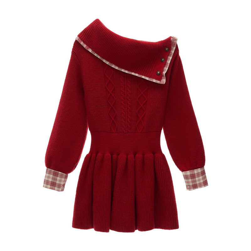 Off-the-shoulder Red Knit Dress