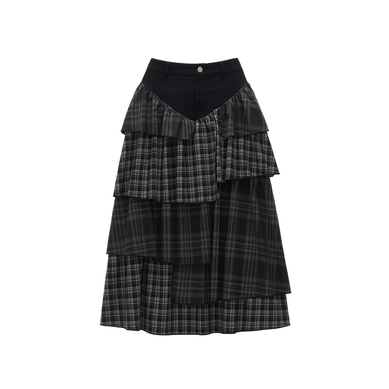 Asymmetrical Checkered Layered Skirt