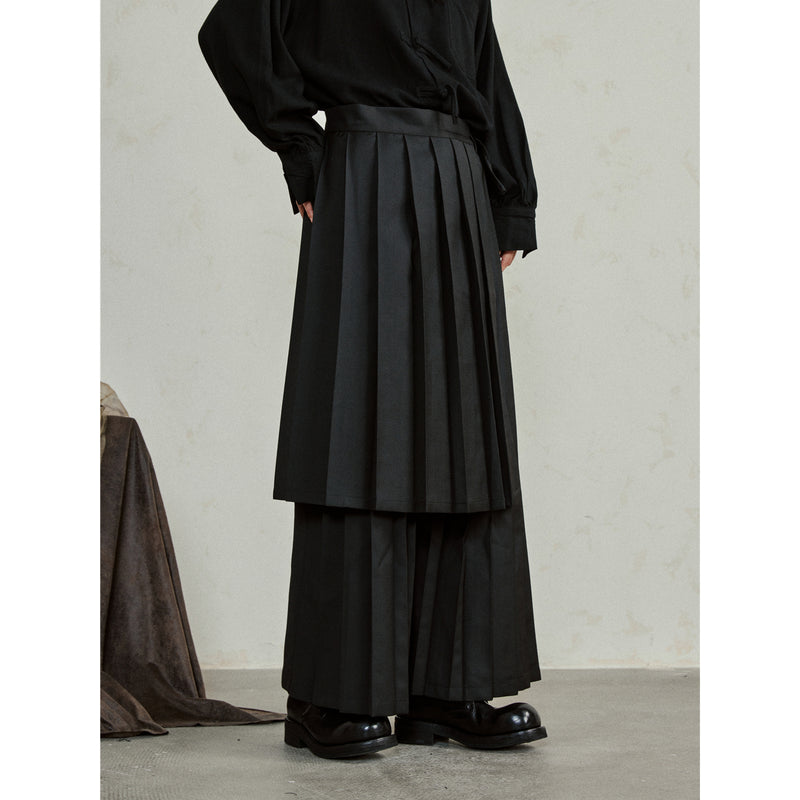 Black Asymmetric Hakama Wide Pants