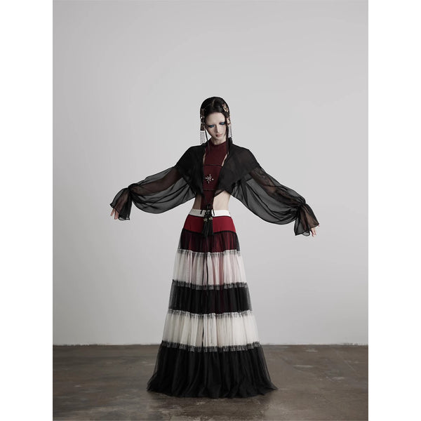 Black Silk Hooded Bolero Tops