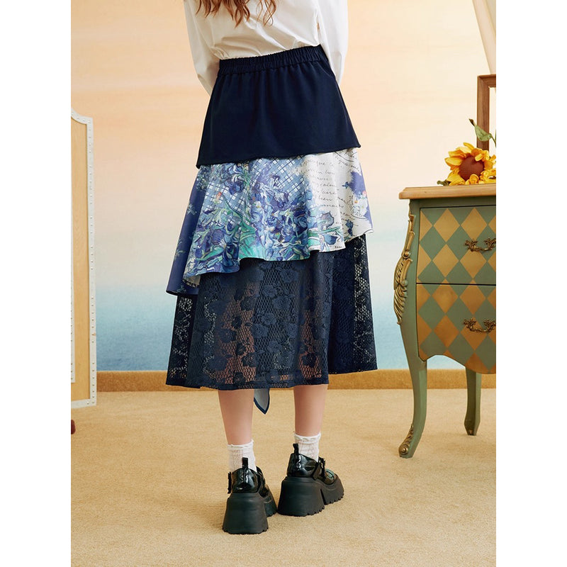 アイリスのある花瓶のアシンメトリースカート