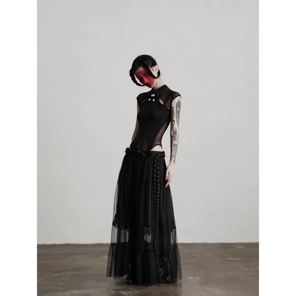 Black China Sleeveless Bodysuit