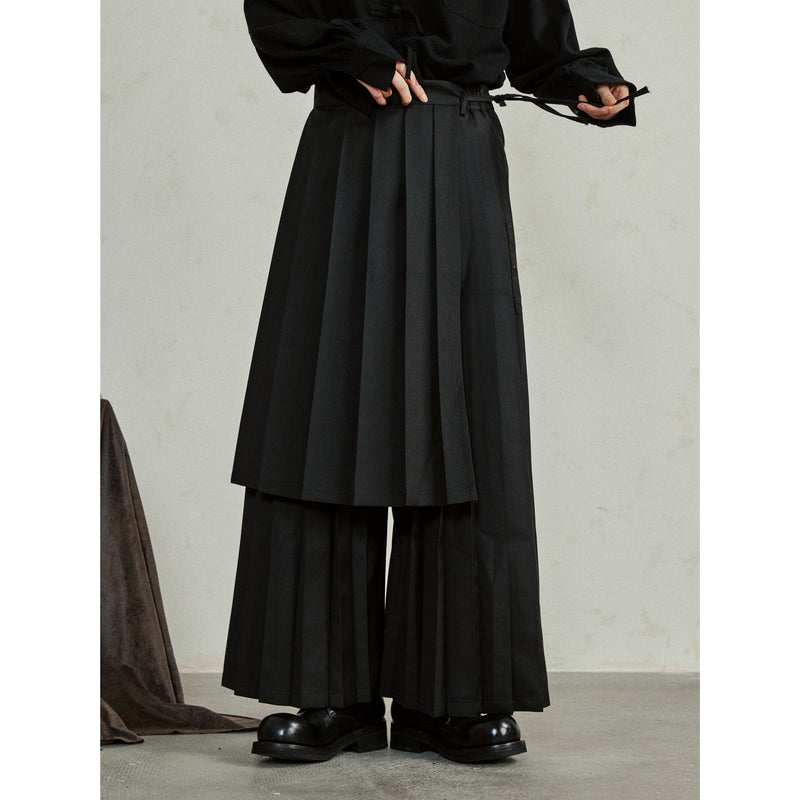 Black Asymmetric Hakama Wide Pants