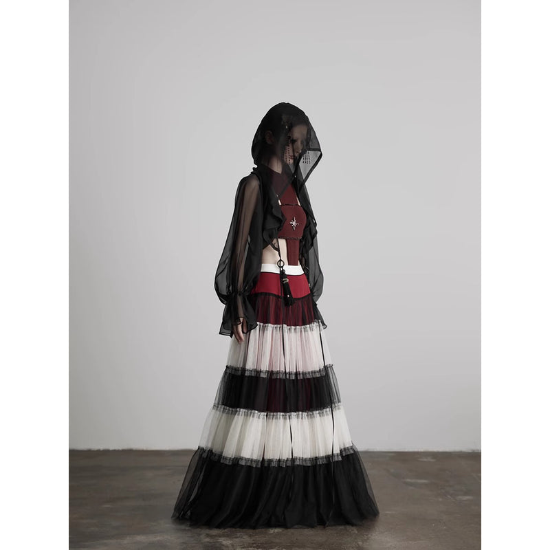 Black Silk Hooded Bolero Tops
