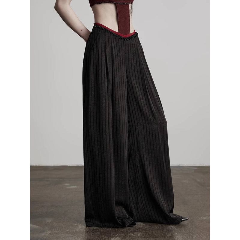 Black Striped Wide Pants