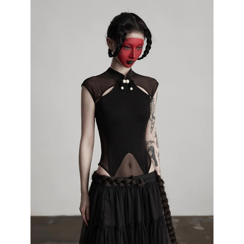 Black China Sleeveless Bodysuit