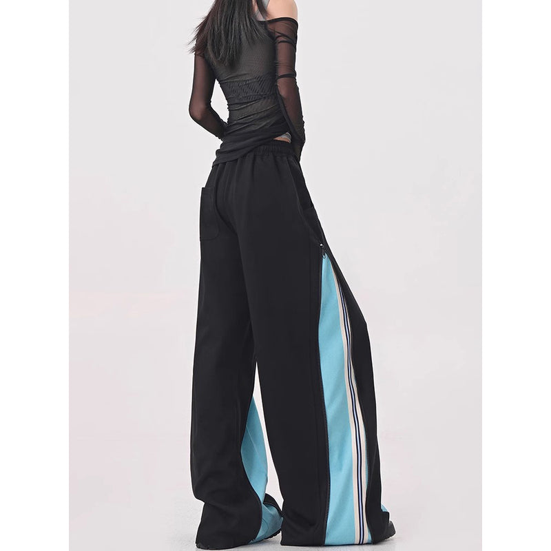 Light Blue Switching Wide Track Pants