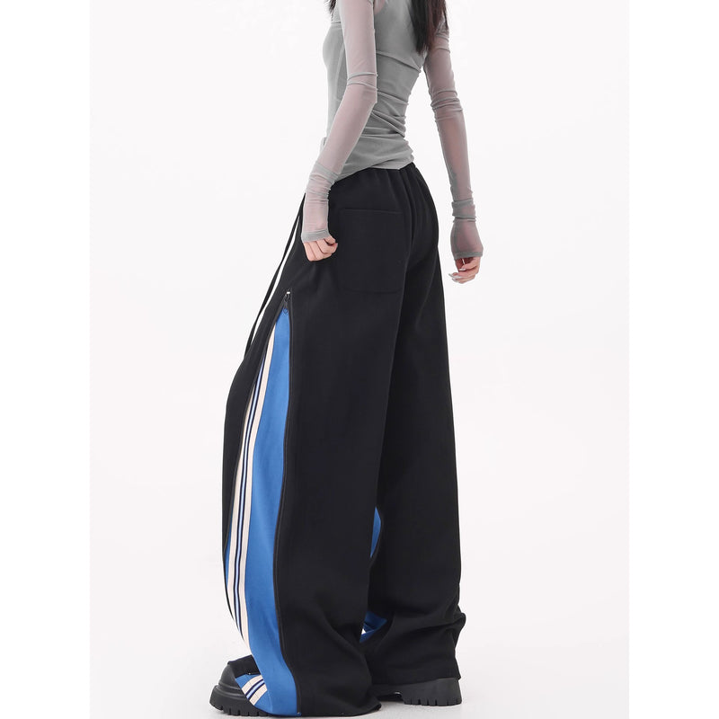 Blue Switching Wide Track Pants