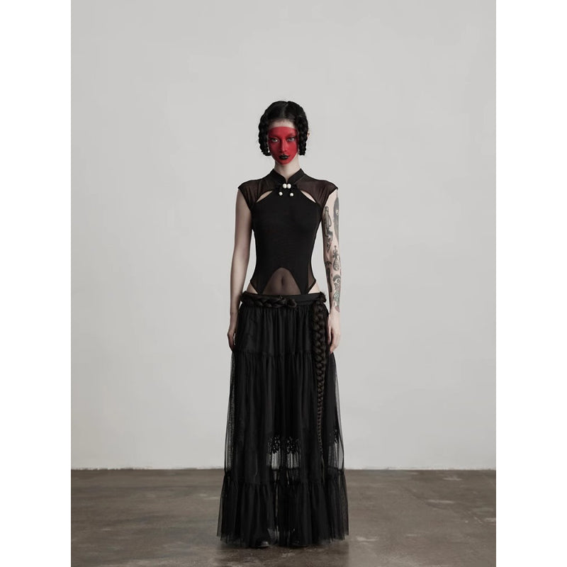 Black China Sleeveless Bodysuit