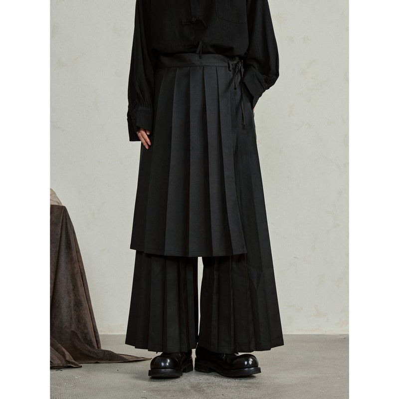 Black Asymmetric Hakama Wide Pants