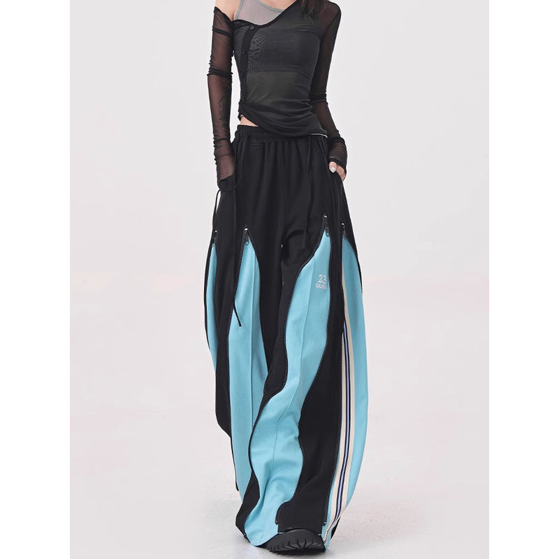 Light Blue Switching Wide Track Pants